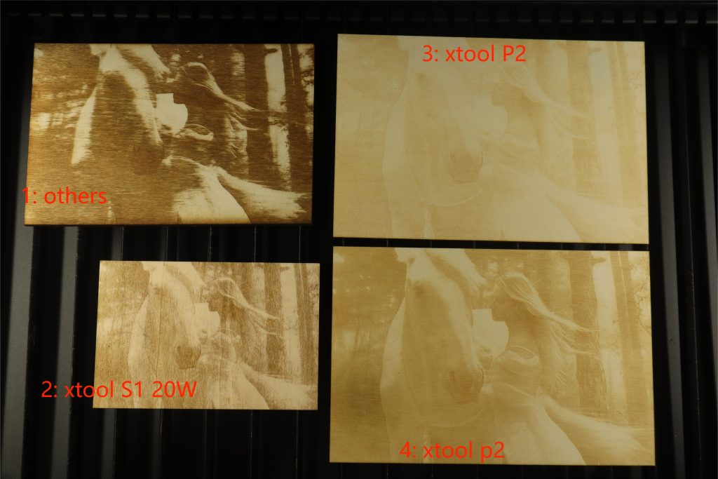 The engraving effect of different laser engraver images is compared with that of xTool P2