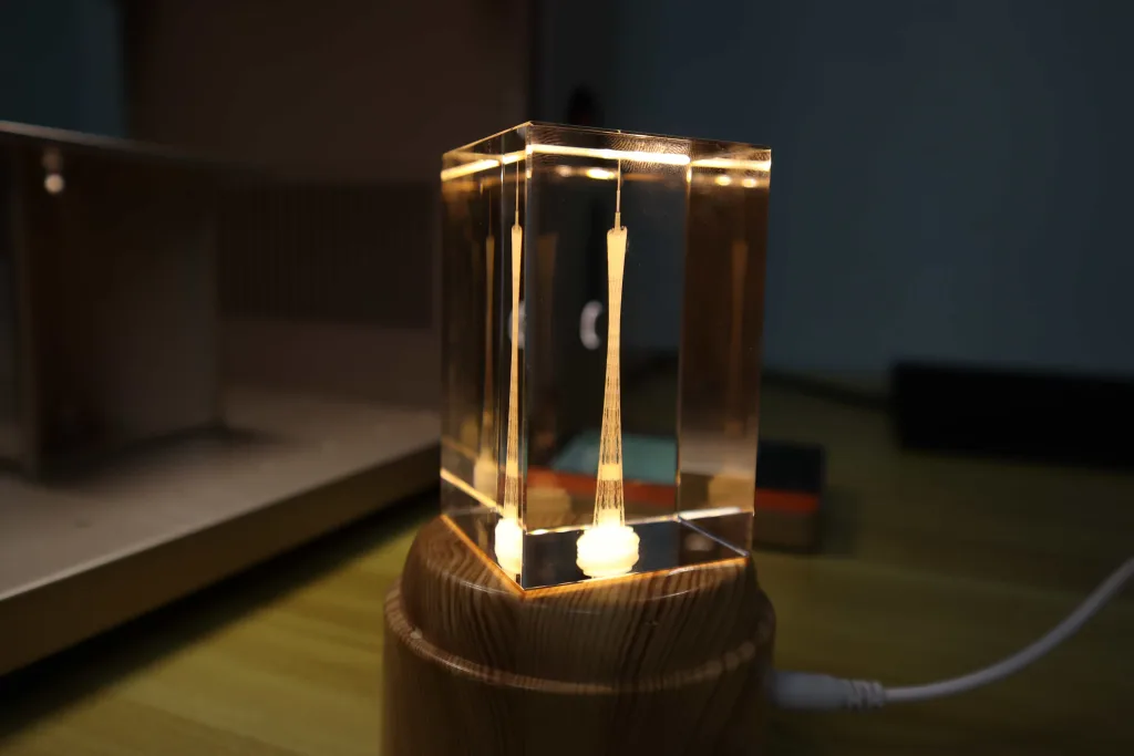 Canton Tower miniature 3D crystal engraved by xTool F2 Ultra UV laser engraver