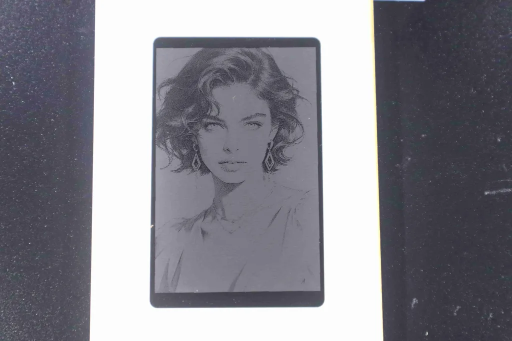 Image engraved on black business card with 10W diode laser module